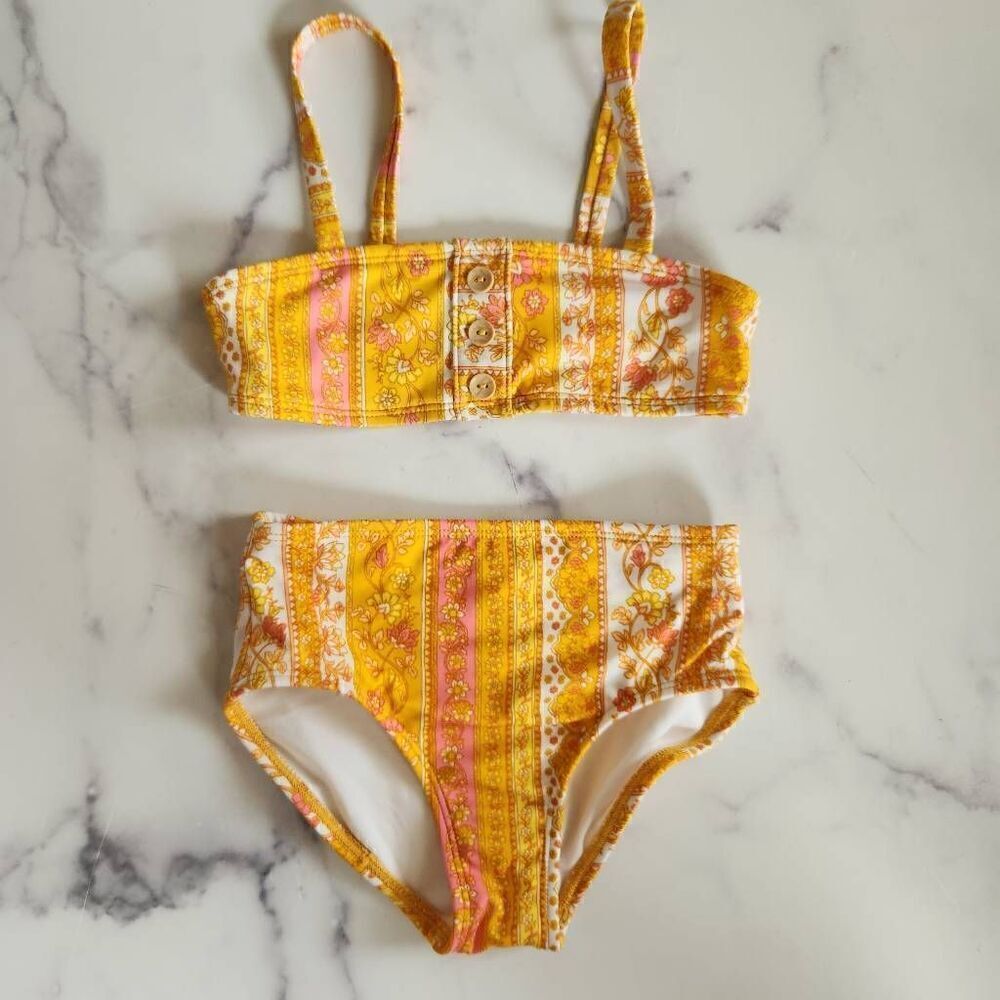 Art class 4/5 XS girls yellow mustard boho two-piece swimsuit swimming bathing f